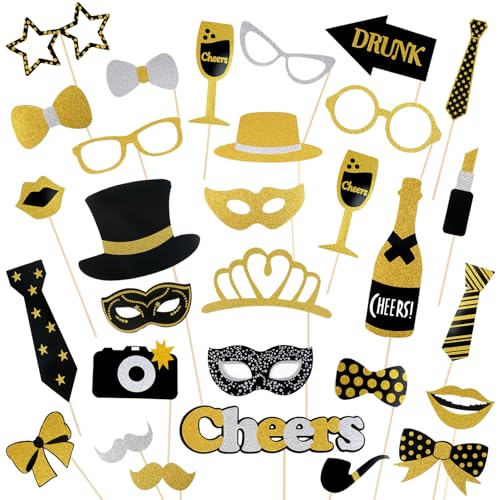 30pcs Fotobox Accessoires Hochzeit, Foto Requisiten Geburtstag, Selfie Props mit Hut Lippenstift Krawatte Kronen, Party Deko Zubehör für Weihnachten, Foto Booth Props Erwachsene Kinder, Glitzer Karton 30pcs Fotobox Accessoires Hochzeit, Foto Requisiten Geburtstag, Selfie Props mit Hut Lippenstift Krawatte Kronen, Party Deko Zubehör für Weihnachten, Foto Booth Props Erwachsene Kinder, Glitzer Karton von Yuio