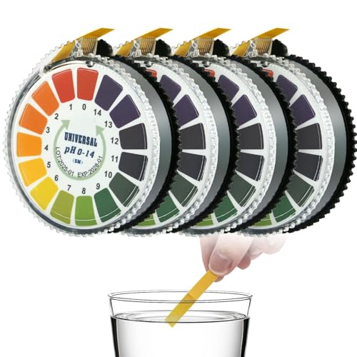 Yuio 4 Rollen pH Wert Teststreifen, pH-Messung Vollbereich 0-14, Lackmus Indikator Universalpapier, pH Papier Trinkwasser auf Rolle, Ph Teststreifen Urin Für Wasser Boden Körper Kosmetik(6,4 ft/Rolle) von Yuio