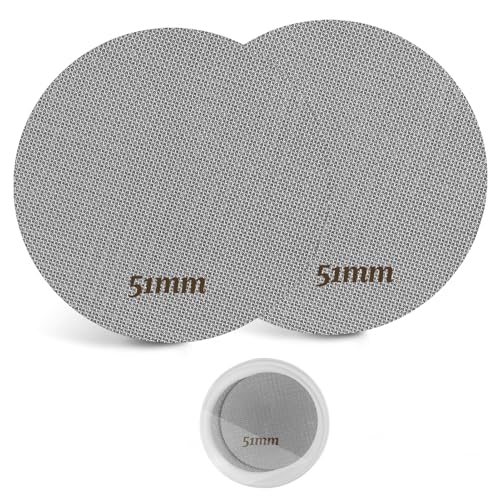 Yuio 2 Stück Puck Screen 51mm, Espresso Sieb 1.7mm für Siebträger mit Acryl Aufbewahrungsbox, 150μm Edelstahl 316 Wiederverwendbar Rostfreir, Kaffee Puck Sieb für Espresso Coffee Siebträger Zubehör von Yuio