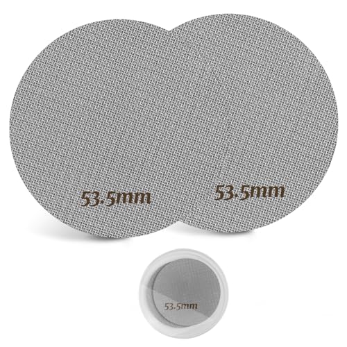 Yuio 2 Stück Puck Screen 53,5mm, Espresso Sieb 1,7mm Dicke für Siebträger mit Acryl Aufbewahrungsbox, 150μm Edelstahl 316 Kaffee Puck Filter Coffee Siebträger Zubehör für Kaffeemaschine von Yuio