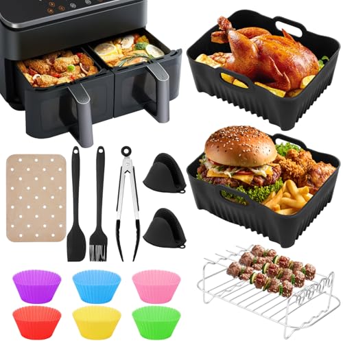 Heißluftfritteuse Zubehör, für COSORI 2 kammern 8,5L Heißluftfritteuse, kompatibel mit Ninja SL400/Russell Hobbs 27681-56, Airfryer Zubehör enthält Silikonform Heißluftfritteuse, Roste usw. von Yuirshion