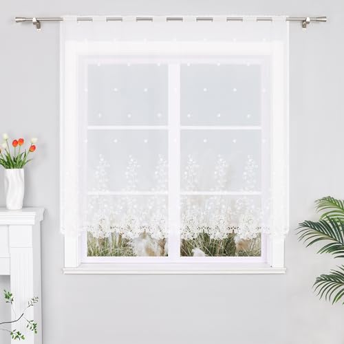 Yujiao Mao 1er Pack Halbtransparent Besticke Weiß Blumen Scheibengardine Küchen Vorhang Tür Gardine J13 HxB 150cmx150cm von Yujiao Mao