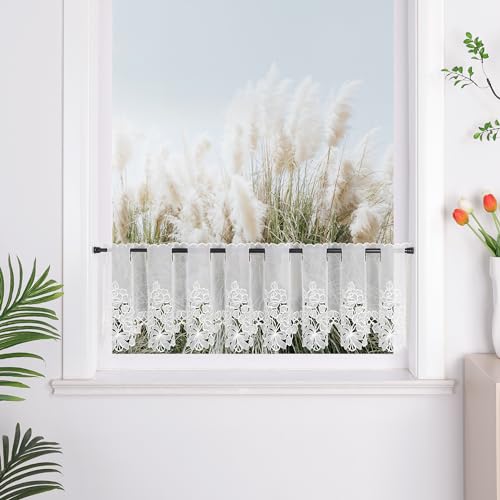 Yujiao Mao 1er Pack Halbtransparent Besticke Weiß Blumen Scheibengardine Küchen Vorhang Tür Gardine J13 HxB 30cmx150cm von Yujiao Mao