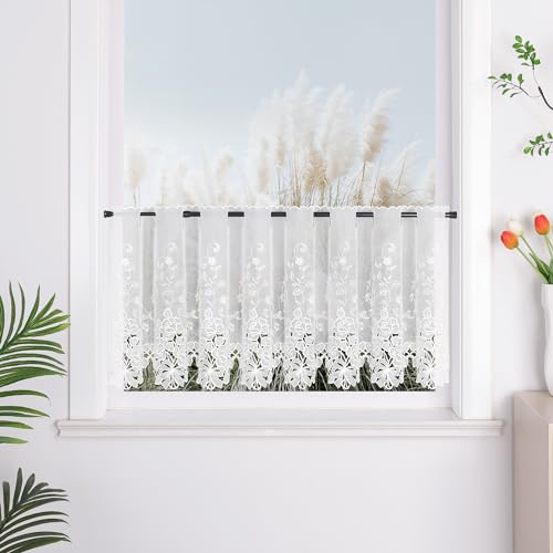 Yujiao Mao 1er Pack Halbtransparent Besticke Weiß Blumen Scheibengardine Küchen Vorhang Tür Gardine J13 HxB 45cmx150cm von Yujiao Mao