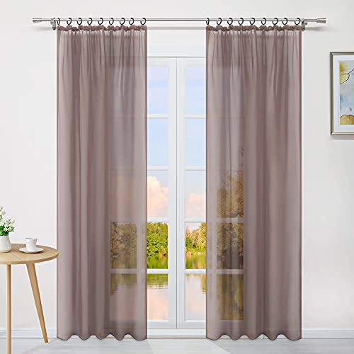 Yujiao Mao 1er-Pack Uni Farbe Voile Gardine mit Kräuselband Vorhänge, braun, BxH 145x245 cm von Yujiao Mao