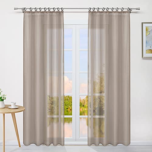 Yujiao Mao 1er-Pack Uni Farbe Voile Gardine mit Kräuselband Vorhänge, Taupe, BxH 145x245 cm von Yujiao Mao