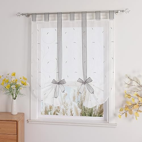 1er-Pack Voile Stickerei Bindegardine mit Schlaufen Raffrollos, Silber, B/H: 60/140cm von Yujiao Mao