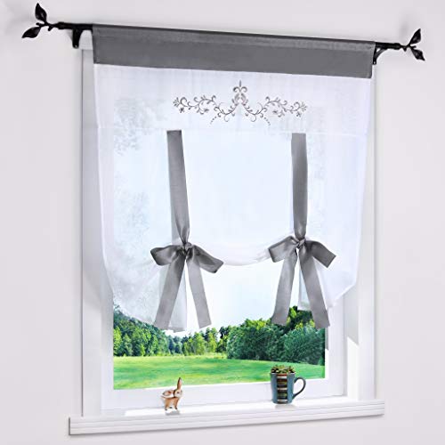 1er-Pack Voile romantische Bindegardine Stickerei mit Tunnelzug Grau BxH 80x120cm von Yujiao Mao