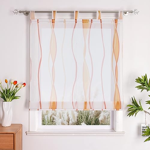 1er Voile Raffrollo mit wellenförmigen Druckdesign Fenster Vorhänge Orange BxH 140x140cm von Yujiao Mao