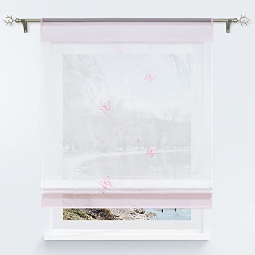 Bändchenrollo mit besticke Schmetterlinge transparent Raffgardinen raffrollo Pink BxH 80x140cm von Yujiao Mao