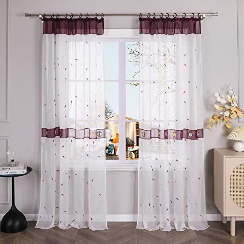 Yujiao Mao Stickerei Voile Gardinen 1er-Pack transparenter Vorhang Schal mit Kräuselband BxH 140x145cm Beere von Yujiao Mao