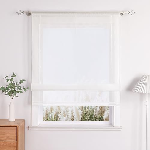 Uni Farbe Faltrollo Voile Raffrollo mit Tunnelzug Design Rollos Beige BxH 60x155cm von Yujiao Mao