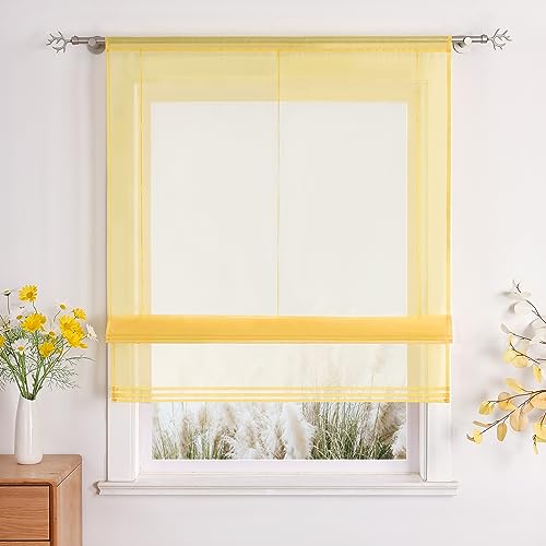 Uni Farbe Faltrollo Voile Raffrollo mit Tunnelzug Design Rollos Gelb BxH 80x155cm von Yujiao Mao