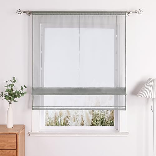 Uni Farbe Faltrollo Voile Raffrollo mit Tunnelzug Design Rollos Silber BxH 80x155cm von Yujiao Mao
