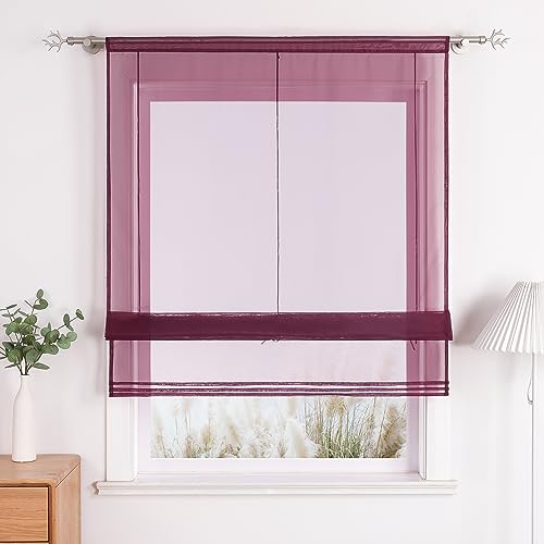 Uni Farbe Faltrollo Voile Raffrollo mit Tunnelzug Design Rollos Violett BxH 120x155cm von Yujiao Mao