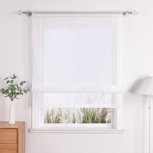 Uni Farbe Faltrollo Voile Raffrollo mit Tunnelzug Design Rollos Weiß BxH 80x155cm von Yujiao Mao