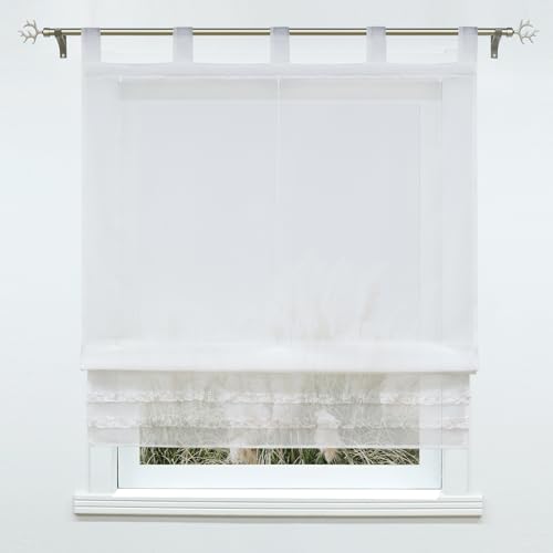 Voile Raffrollo mit Rüschenkante Weiß Gardine Suli transparent,Schlaufen, BxH 140x165cm Voile Raffrollo mit Rüschenkante Weiß Gardine Suli transparent,Schlaufen, BxH 140x165cm von Yujiao Mao