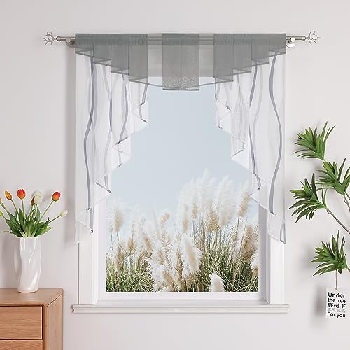 Voile Wellen Fenstergardine Raffrollo mit Falten Tunnelzug Grau BxH 120x125cm von Yujiao Mao