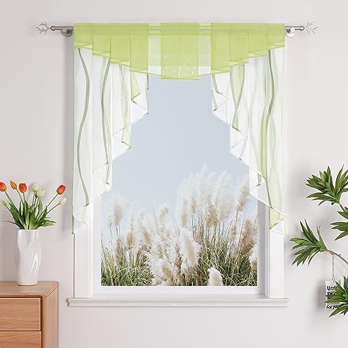 Voile Wellen Fenstergardine Raffrollo mit Falten Tunnelzug Grün BxH 120x125cm von Yujiao Mao
