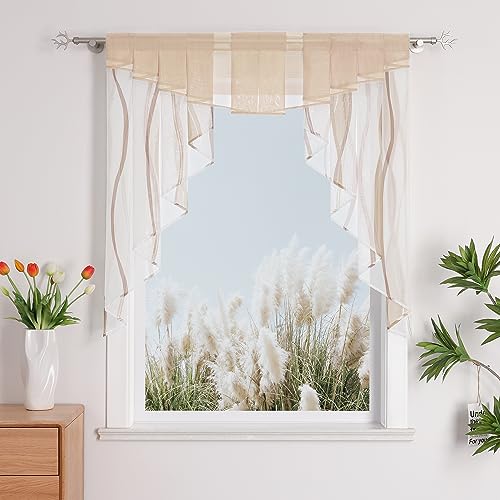 Voile Wellen Fenstergardine Raffrollo mit Falten Tunnelzug Sand BxH 140x145cm von Yujiao Mao