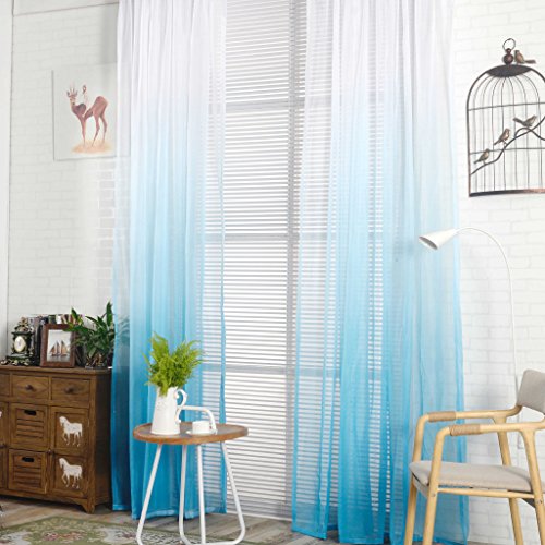 Yujiao Mao 1er-Pack Farbverlauf Gardine mit Ösen transparenter Voile Vorhang Dekoschal für Wohnzimmer Schlafzimmer Esszimmer, BxH 140x145cm, Blau von Yujiao Mao