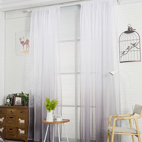 Yujiao Mao 1er-Pack Farbverlauf Gardine mit Tunnelzug transparenter Voile Vorhang Dekoschal für Wohnzimmer Schlafzimmer Esszimmer, BxH 140x145cm, Grau von Yujiao Mao