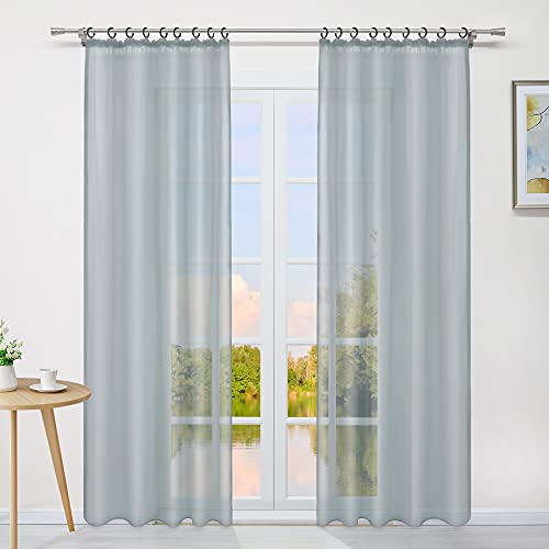 Yujiao Mao 1er-Pack Uni Farbe Voile Gardine mit Kräuselband Vorhänge, Silber, BxH 145x175 cm von Yujiao Mao