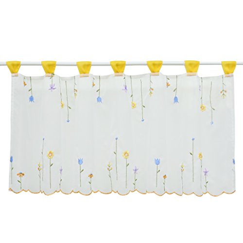 Yujiao Mao 1er-Pack Voile Bestickerei-Blumen Muster Scheibengardine Bistrogardinen HxB 45x120cm #3 von Yujiao Mao