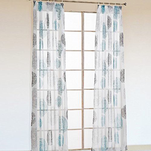 Yujiao Mao 1er-Pack Voile Blumen Druck Gardine Vorhänge mit Kräuselband Blau BxH 140x175 cm von Yujiao Mao