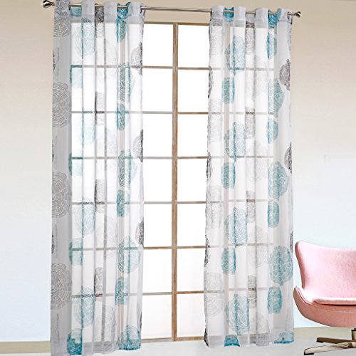 Yujiao Mao 1er-Pack Voile Blumen Druck Gardine Vorhänge mit Ösen Blau BxH 140x225 cm von Yujiao Mao