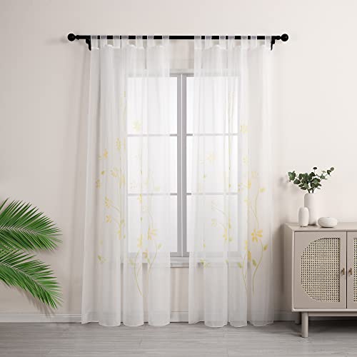 Yujiao Mao Voile Gardine mit Blumendruck Flowers farbenfrohe Vorhänge Schal mit Schlaufen 1er Pack Gelb BxH 150x145cm von Yujiao Mao