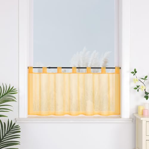 Yujiao Mao 1er Pack Voile Gelb Scheibengardine mit Schlaufen Küchen Vorhang, H/B: 45/90cm von Yujiao Mao