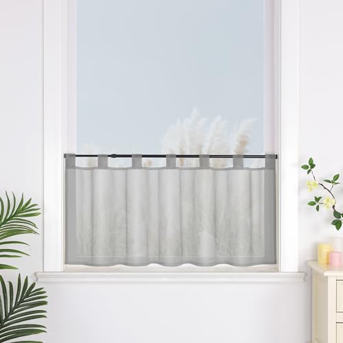 Yujiao Mao 1er Pack Voile Grau Scheibengardine mit Schlaufen Küchen Vorhang, H/B: 45/90cm von Yujiao Mao