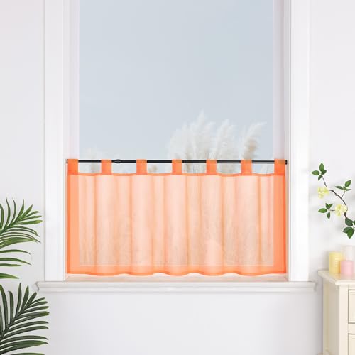 Yujiao Mao 1er Pack Voile Orange Scheibengardine mit Schlaufen Küchen Vorhang, H/B: 45/120cm von Yujiao Mao