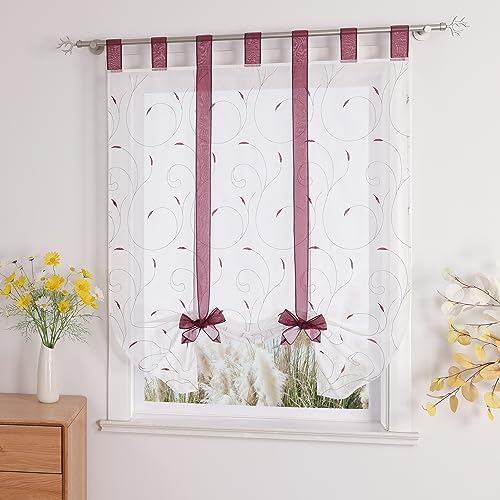 1er-Pack Voile Stickerei Bindegardine mit Schlaufen Raffrollos, Weiß Beere, B/H: 80/140cm von Yujiao Mao