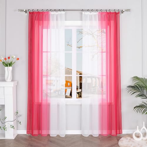 Yujiao Mao 2er-Pack Verlauf-Farben Muster Voile Gardinen Schal Vorhänge mit Kräuselband, BxH 140x175cm, Rot Yujiao Mao 2er-Pack Verlauf-Farben Muster Voile Gardinen Schal Vorhänge mit Kräuselband, BxH 140x175cm, Rot von Yujiao Mao
