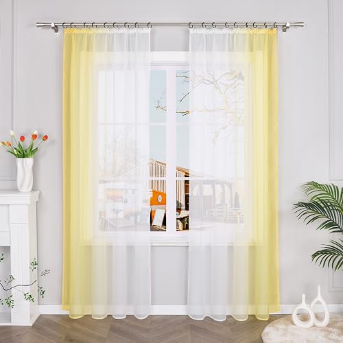 Yujiao Mao 2er-Pack Verlauf-Farben Muster Voile Gardinen Schal Vorhänge mit Kräuselband, BxH 140x245cm, Gelb Yujiao Mao 2er-Pack Verlauf-Farben Muster Voile Gardinen Schal Vorhänge mit Kräuselband, BxH 140x245cm, Gelb von Yujiao Mao