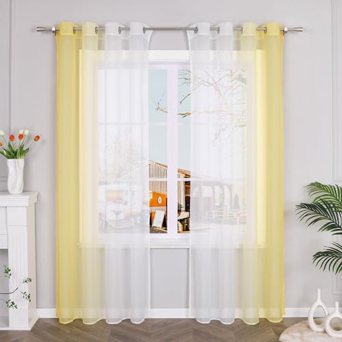 Yujiao Mao 2er-Pack Verlauf-Farben Muster Voile Gardinen Schal Vorhänge mit Ösen, BxH 140x145cm, Gelb Yujiao Mao 2er-Pack Verlauf-Farben Muster Voile Gardinen Schal Vorhänge mit Ösen, BxH 140x145cm, Gelb von Yujiao Mao