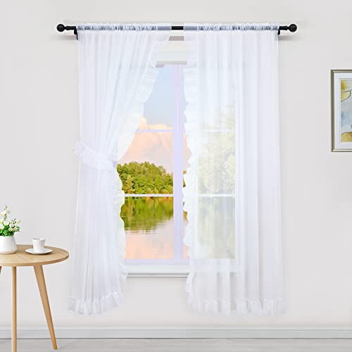 Yujiao Mao 2er Pack Voile Gardinen mit Schlaufen Romantische transparente Gardine mit Rüschenkante einfarbige Kinderzimmer Vorhänge, Weiß, BxH 150x155cm von Yujiao Mao