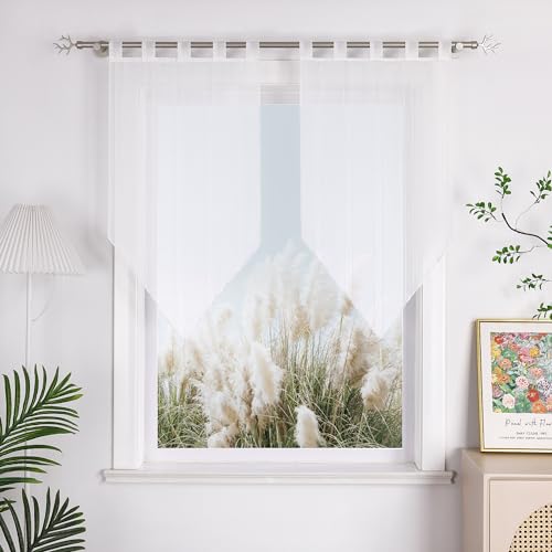 Yujiao Mao 2er-Scheibengardine mit Quaste Modern Landhausstil Uni Transparent Bistrogardine mit Schlaufen,weiß BxH 45x90cm Yujiao Mao 2er-Scheibengardine mit Quaste Modern Landhausstil Uni Transparent Bistrogardine mit Schlaufen,weiß BxH 45x90cm von Yujiao Mao