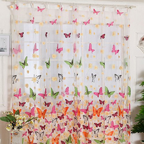 Yujiao Mao 2er Set Bunt Schmetterling halbtransparent Vorhang mit Haken Gardinen BxH 100x200cm von Yujiao Mao