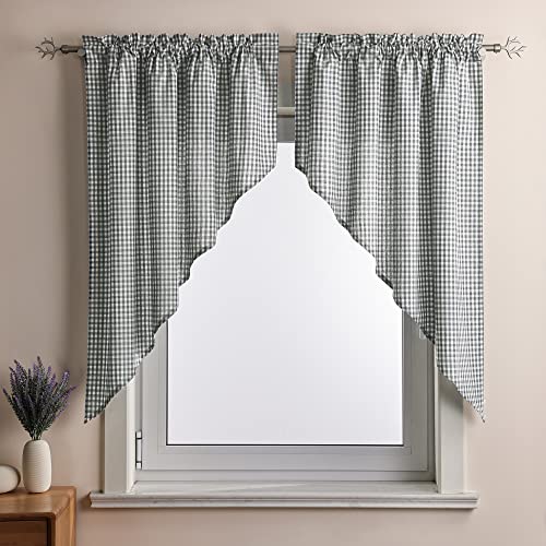Yujiao Mao 2er Set Modern Scheibengardine Bogengardine mit Karo für Kleinfenster Balkon Landhausstil Küchengardine mit Stangendurchzug, Grau BxH 125x120cm von Yujiao Mao