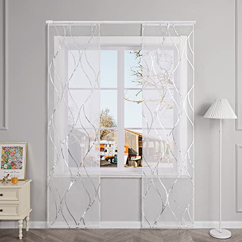 Yujiao Mao 2er-Set Schiebevorhänge mit Klettband Dicke Schlangenlinie Muster Doris Garn weiß fertiggardine für groß Fenster,HxB 245x57cm Silber Yujiao Mao 2er-Set Schiebevorhänge mit Klettband Dicke Schlangenlinie Muster Doris Garn weiß fertiggardine für groß Fenster,HxB 245x57cm Silber von Yujiao Mao