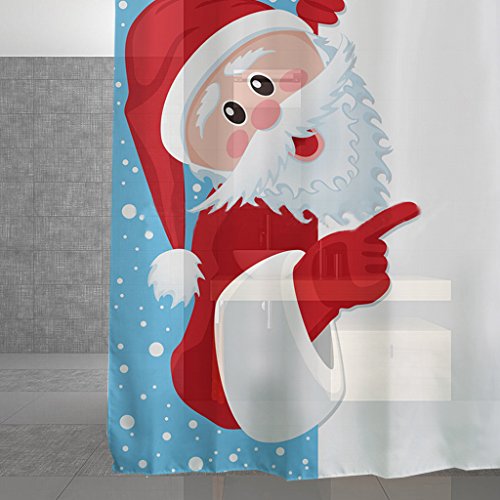 Yujiao Mao Badezimmer Duschvorhang Weihnachten Kinder wasserdichte Polyester Shower Curtain mit Haken, 180x180cm, Weihnachtsmann von Yujiao Mao