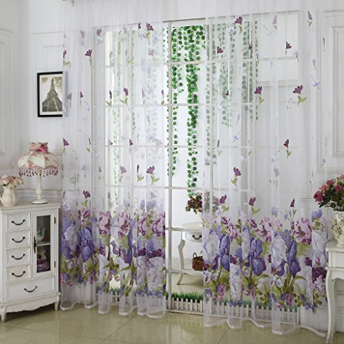 Yujiao Mao Blumen Muster Druck Gardine 1er-Pack Voile halbtransparente Tunnelzug Gardine Wohnzimmer Balkon Vorhang, BxH 140x145cm von Yujiao Mao