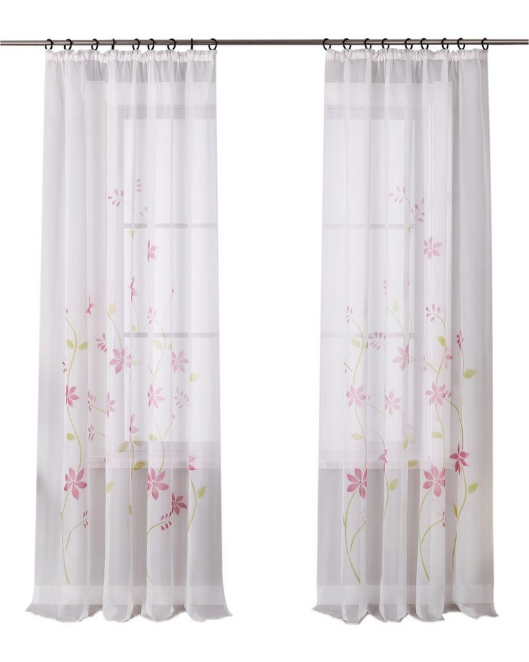 Yujiao Mao Gardine, Kräuselband (1 St), transparent, mit Blumen Muster, Landhausstil, Voile von Yujiao Mao