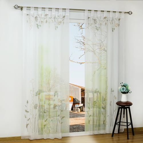 Yujiao Mao Gedruckte Gardine Schlaufen Vorhang Voile transparente Gardine Wohnzimmer Balkon Schaufenster Gardine 1 Stück, Grau/Braun mit Schlaufen, BxH 150x175cm von Yujiao Mao