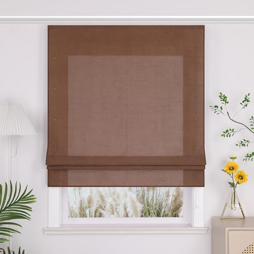Yujiao Mao Halbtransparentes Raffrollo mit Klettband Modernes Unifarben-Fensterrollo aus hochwertigem Stoff Blickdichter Sichtschutz für Wohn- und Schlafzimmer 1 Stück，Kaffee BxH 120x140cm von Yujiao Mao