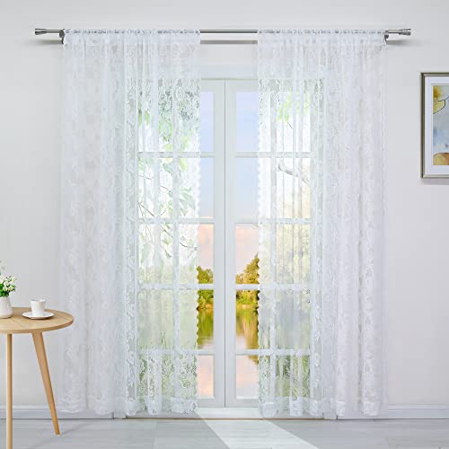 Yujiao Mao Jacquard-Wirkgardine mit Floral Muster Transparente Gardine mit Stangendurchzug Wohnzimmer Vorhang Weiß BxH 152x183cm 2 Stück von Yujiao Mao