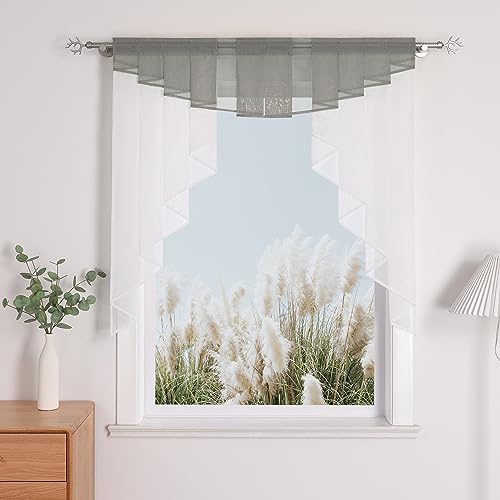 Yujiao Mao Kleinfenster Voile Fenstergardine Scheibengardine mit Falten 1 Stück Silber BxH 120x125cm von Yujiao Mao